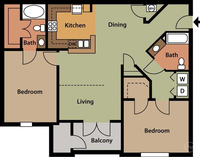 Floor plan for 2 beds, 2 baths, 1220 sqft